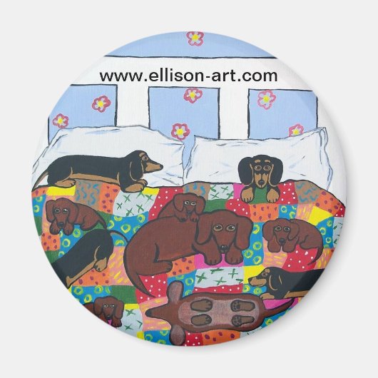 Bed vol met teckels magneet (Voorkant)