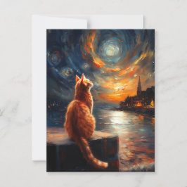 Bedaagde Gemberkat | Sterrennachtelijke Hemel Briefkaart