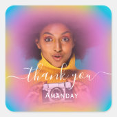 Bedank Foto Blauwe Roze Holografische Feest Favori Vierkante Sticker (Voorkant)