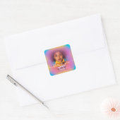 Bedank Foto Blauwe Roze Holografische Feest Favori Vierkante Sticker (Envelop)