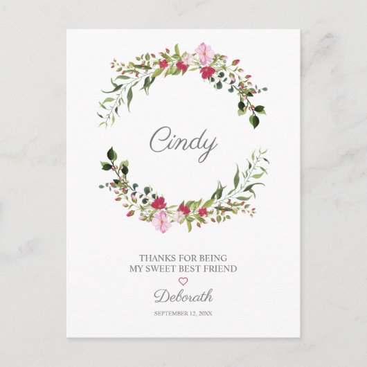 Bedank je beste vrienden Bloemenkrans in Rood & Ro Briefkaart (Voorkant)