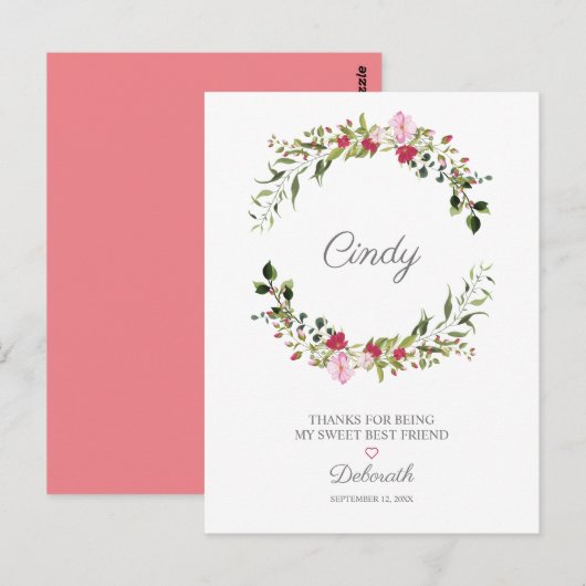 Bedank je beste vrienden Bloemenkrans in Rood & Ro Briefkaart (Voorkant / Achterkant)