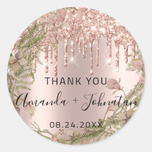 Bedank Rose Gold Naam Save The Date Krans Drips Ronde Sticker