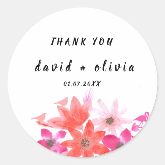 Bedank Sticker met Bloemendesign Klassiek Rond (Voorkant)