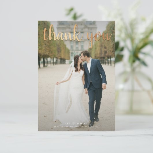 BEDANK U Gold 2 Foto zwart-wit huwelijk Bedankkaart (Staand voorkant)
