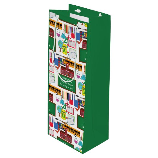 BEDANK U Leerlerarenwaardering schoolGROEN Wijn Cadeautas (Voorkant Gekanteld)