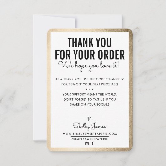 BEDANK U VOOR UW ORDERglazen gouden rand invoegen Bedankkaart (Voorkant)