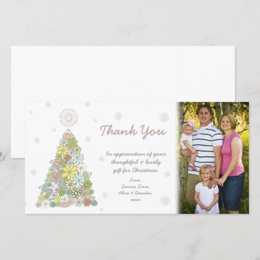 Bedankbloem Kerstboom Fotokaart Sjabloon (Voorkant / Achterkant)