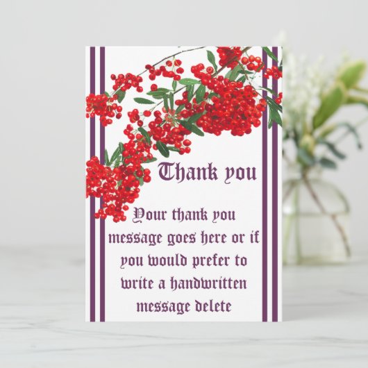 bedankbrief met lijsterbes kaart (Staand voorkant)