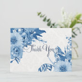 Bedankbrief Navyblauw en Witte Bloemenaquarel Bedankkaart (Staand voorkant)