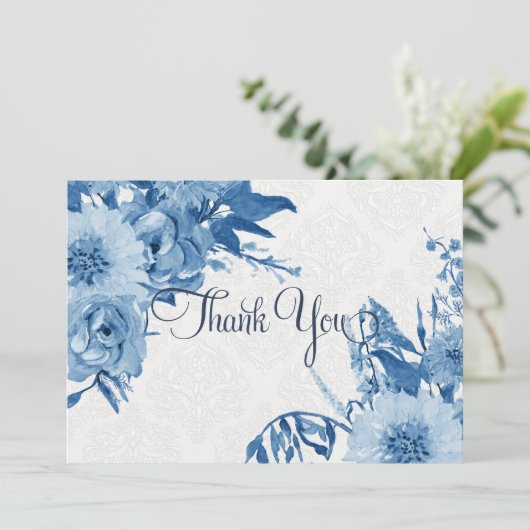 Bedankbrief Navyblauw en Witte Bloemenaquarel Bedankkaart (Staand voorkant)