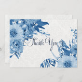 Bedankbrief Navyblauw en Witte Bloemenaquarel Bedankkaart (Voorkant / Achterkant)