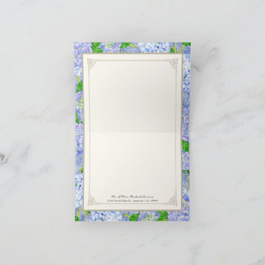 Bedankbriefjes Blauwe Hortensia Kant Bloemig Forme Bedankkaart (Binnen)