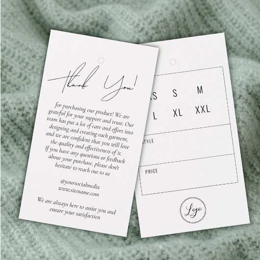 Bedankhangtag voor zakelijke kleding met logo visitekaartje