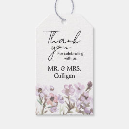 Bedankingskaartje - Mauve Waterverf Bloem Cadeaulabel