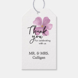 Bedankingskaartje - Mauve Waterverf Bloem Cadeaulabel