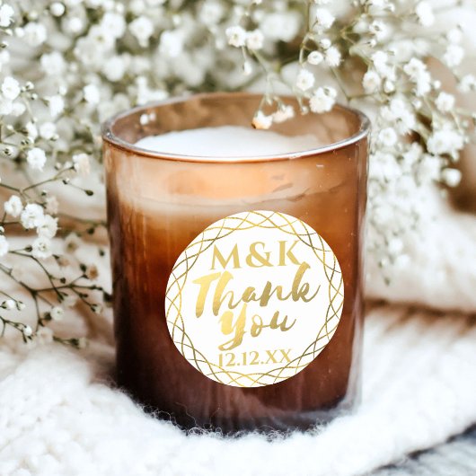 Bedankje Gouden Monogram Trouwsticker Ronde Sticker