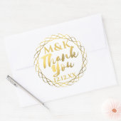 Bedankje Gouden Monogram Trouwsticker Ronde Sticker (Envelop)