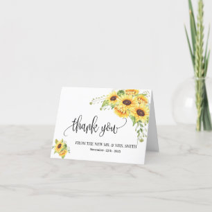 Bedankje land zonnebloemen bruiloft gevouwen bedankkaart