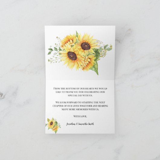 Bedankje land zonnebloemen bruiloft gevouwen bedankkaart (Binnen)