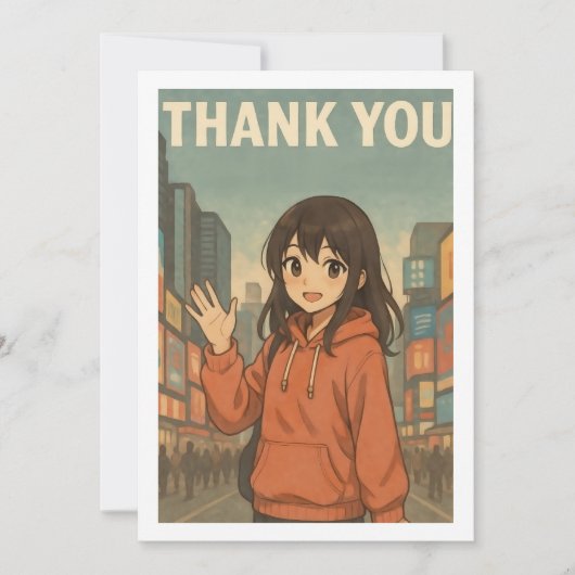 Bedankkaart - Anime Meisje in Times Square (Voorkant)