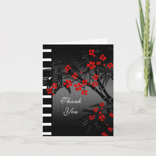 Bedankkaart Aziatisch Rood Bloemmotief Zwarte Bamb