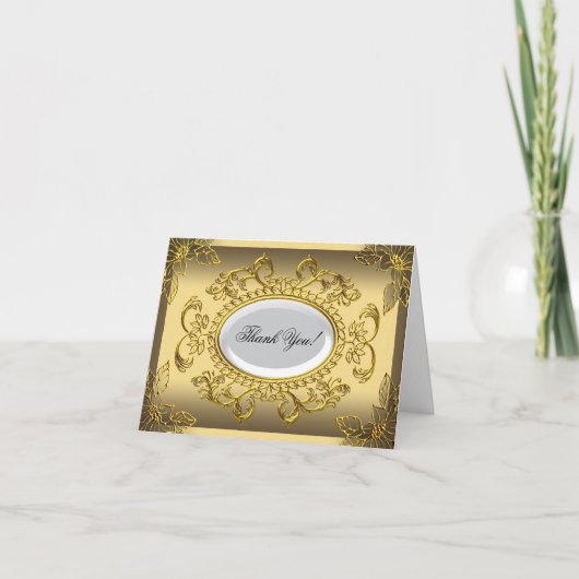 Bedankkaart Elegant Elite Goud Damast (Voorkant)