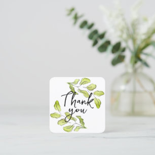 Bedankkaart - Elegante Botanische Waterverfblad Vierkante Visitekaartje