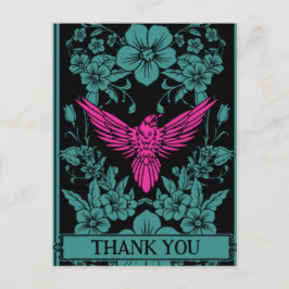 Bedankkaart. Exotische roze vogel, donkerblauwe P Briefkaart
