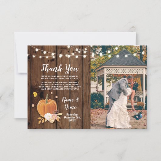 Bedankkaart Foto Pompoen Lichten Hout Kaart (Voorkant)