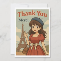 Bedankkaart - Franse Anime Meisje in Parijs