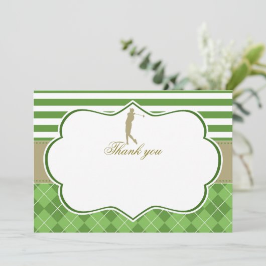 Bedankkaart groen goud golf kaart (Staand voorkant)