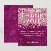 Bedankkaart Meisjesachtig Magenta Roze Glitter Bal