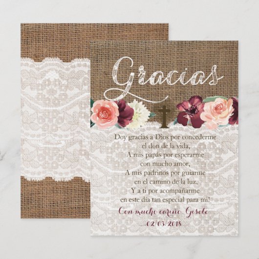 Bedankkaart met gebed in het Spaans voor de Doop Uitnodiging Briefkaart (Voorkant / Achterkant)