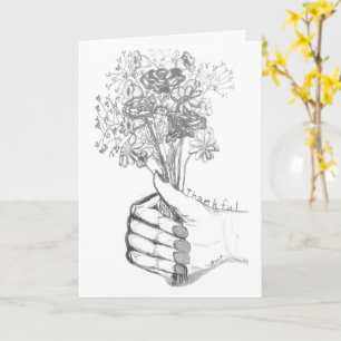 Bedankkaart met handgeschetste bloemenboeket kaart