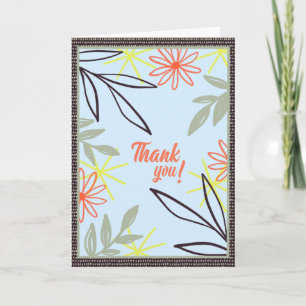 Bedankkaart met moderne bloemenblaadjes op blauw kaart