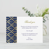 Bedankkaart navyblauw goud damast kaart (Staand voorkant)