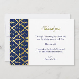 Bedankkaart navyblauw goud damast kaart