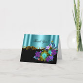 Bedankkaart Teal Blauw Zwart Goud Paars Bloem (Voorkant)