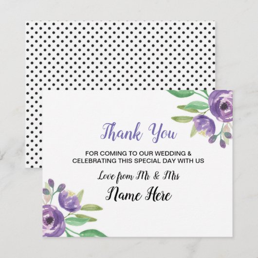 Bedankkaart Trouwkaart Paarse Bloem Bloemstuk (Voorkant / Achterkant)
