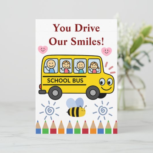 Bedankkaart Voor Buschauffeur Van Kinderen of Fami (Staand voorkant)