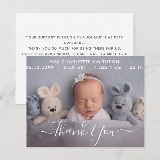     Bedankkaart voor gepersonaliseerde geboorteaan (Voorkant / Achterkant)