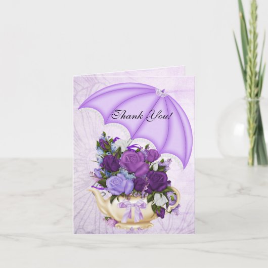 bedankkaart Witte Lila Paarse Bloemen (Voorkant)