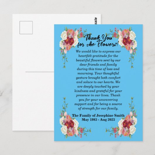 Bedankkaartje voor het sturen van bloemen na overl briefkaart (Voorkant / Achterkant)