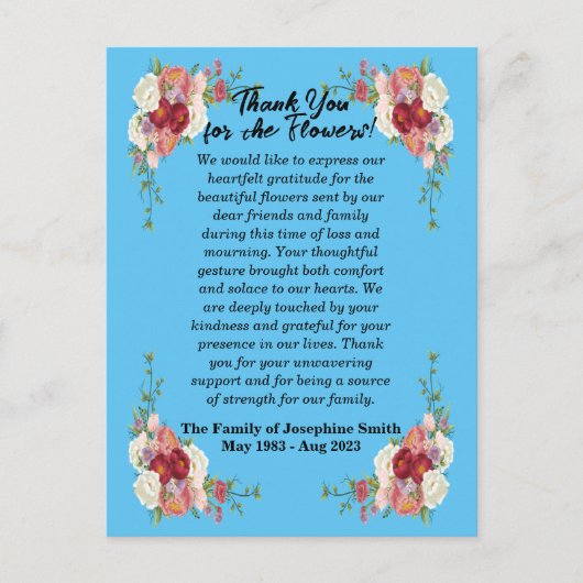 Bedankkaartje voor het sturen van bloemen na overl briefkaart (Voorkant)