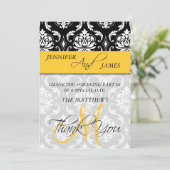 Bedankkaartjes Damask Monogram Naam Geel Bedankkaart (Staand voorkant)