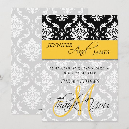 Bedankkaartjes Damask Monogram Naam Geel Bedankkaart (Voorkant / Achterkant)