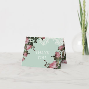 Bedankkaartjes Huwelijk, Trellis Roos Vintage Bedankkaart