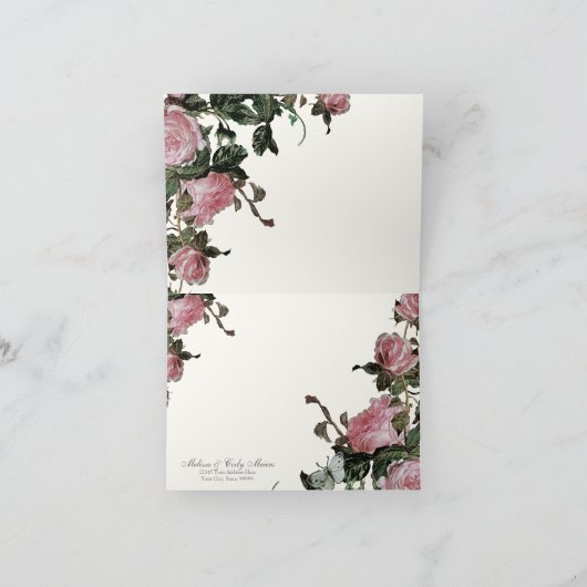 Bedankkaartjes Huwelijk, Trellis Roos Vintage Bedankkaart (Binnen)