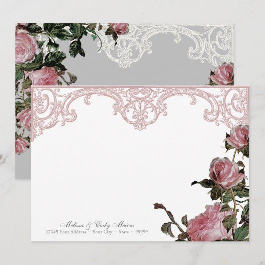 Bedankkaartjes Plat Kaart - Trellis Rose Vintage (Voorkant / Achterkant)